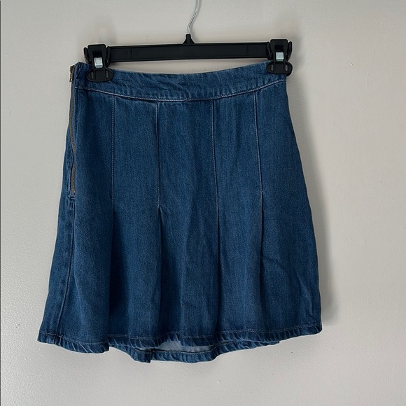 Young Fabulous & Broke Dresses & Skirts - YFB A-Line Blue Denim Pleated Mini Skirt